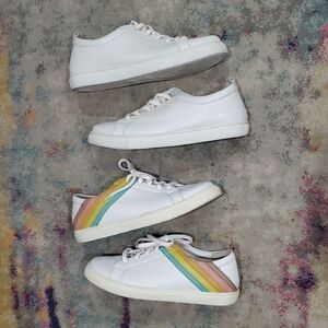 2 Pair Seychelles Leather Sneakers - 1 All White, 1 Rainbow Stripes Size 10